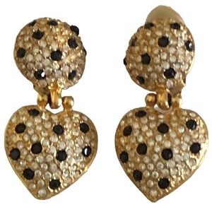 Vintage Joan Rivers Clip On made with Swarovski Crystal Dangling Heart Earrings